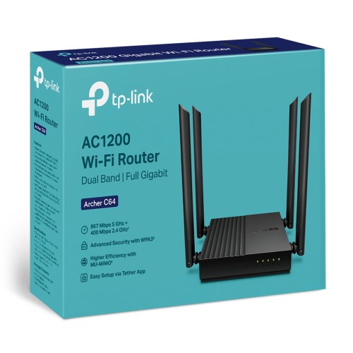 TP-Link Archer C64 AC1200 Dual-Band Gigabit WiFi Router-IOSBD